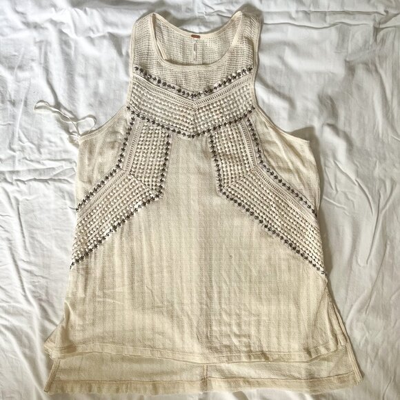 Free People Trinity Cream Crotchet Embellished Tank Top - Picture 2 of 5